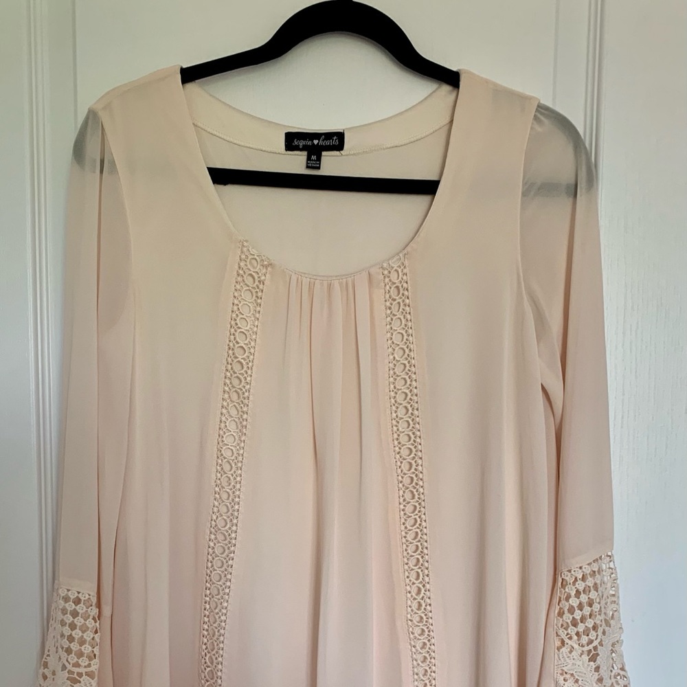 Sequin Hearts Pastel Flowy Embroided Long Sleeves Dress